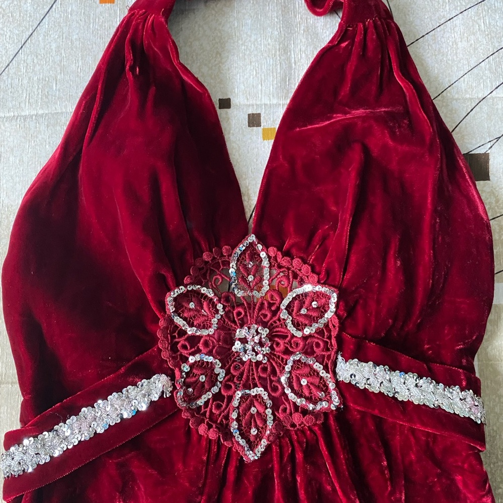Gorgeous Vintage 60s crushed red velvet halter dress size modern small/xs